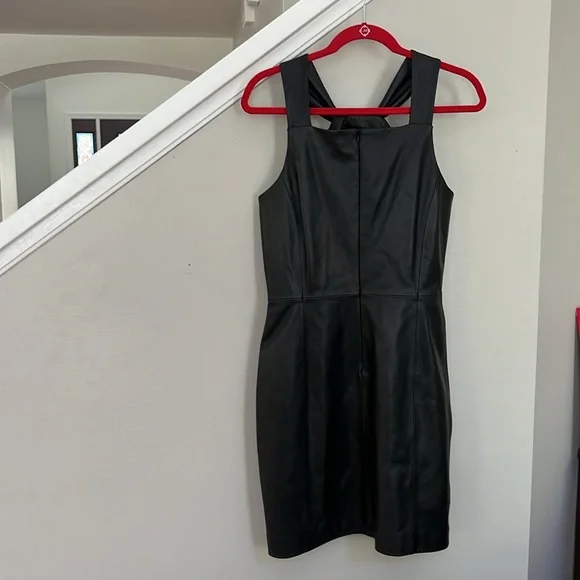 Antonio Melani Jessica Twisted Halter Neck Genuine Leather Sheath Mini Dress - Picture 3 of 16